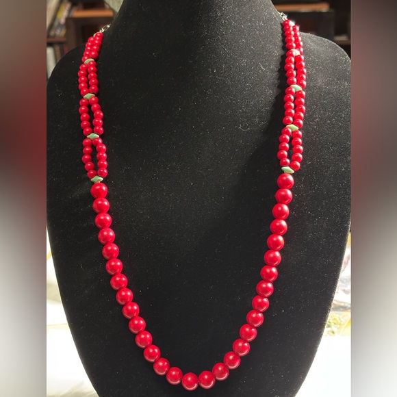 Hand crafted necklace red howlite turquoise beads gem duos stainless steel 28 in - Picture 7 of 7